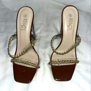 Rogue strapless brown heels for women size 11 brown and gold chain